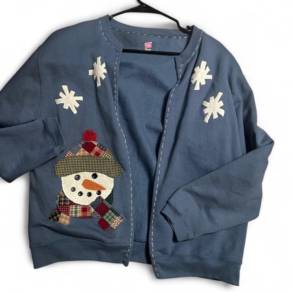Hanes Blue Snowman Cardigan Sweater
